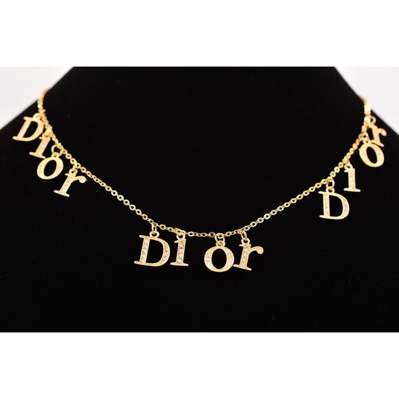 Christian Dior Vintage Triple Logo Collar Necklace Gold Crystal Signed Y2K Bin5 - Picture 1 of 12